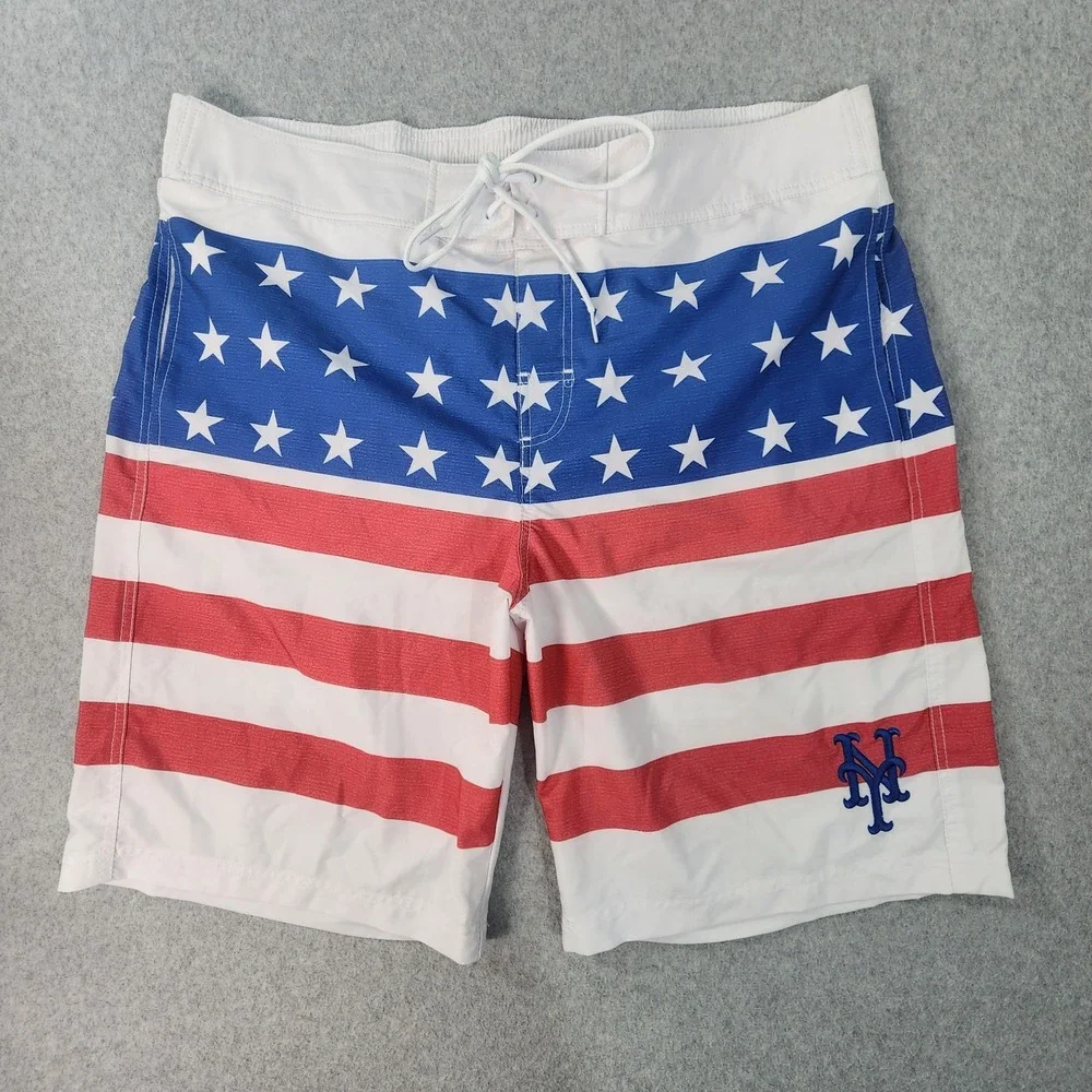 New‎ York Mets MLB American Flag Swim Trunks Mens XL 38x10 Genuine Merchandise